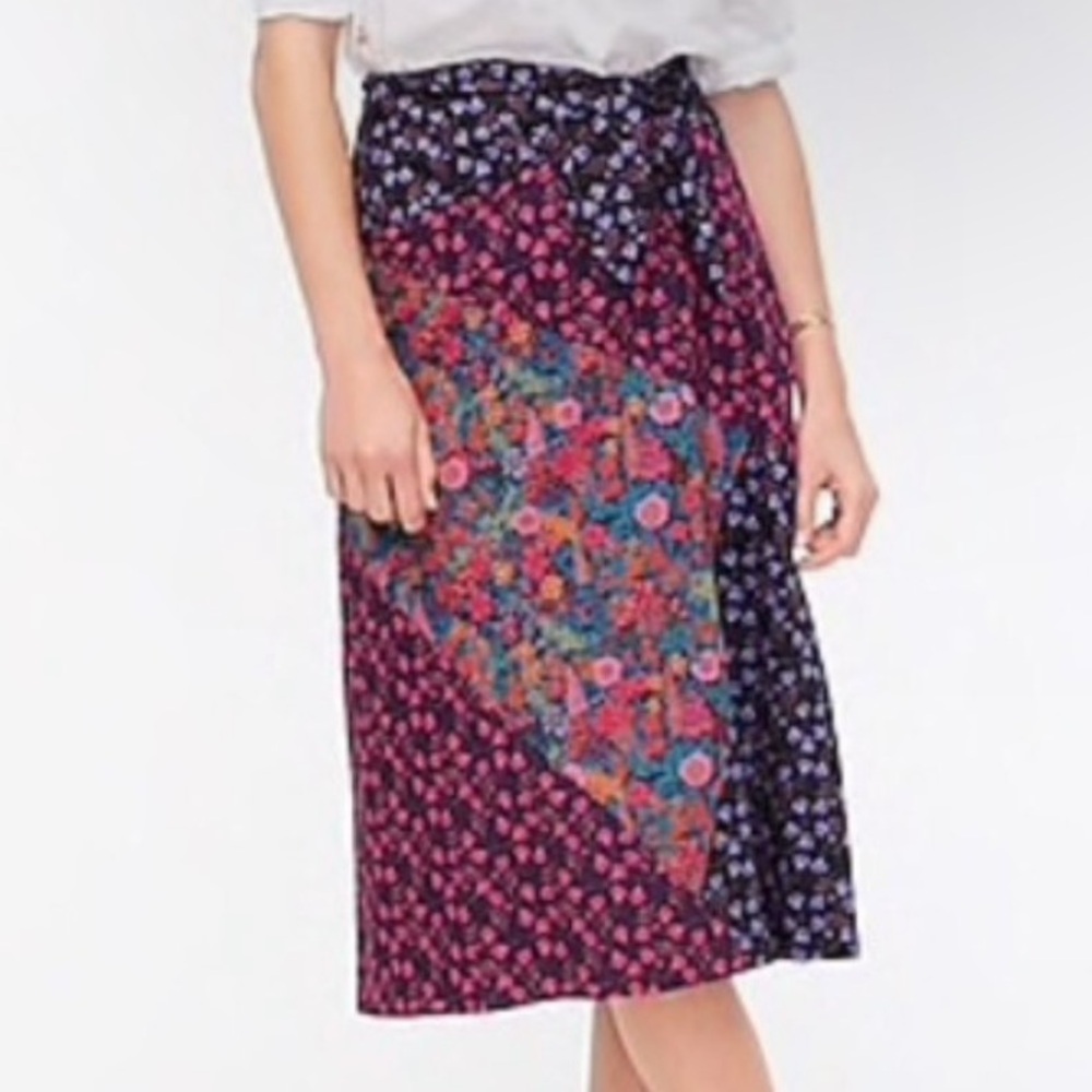 J. Crew Liberty London Mixed Blooms Floral Patchwork Tie Waist Midi Skirt Size 6